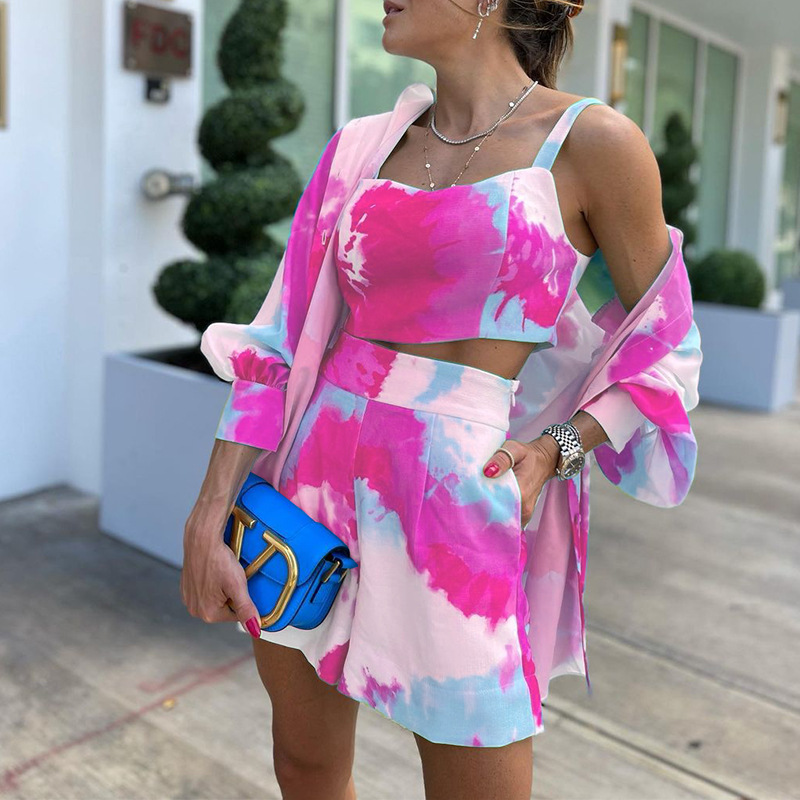 Women's Casual Color Tie-dye Printed Three-piece Set