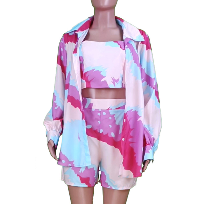 Women's Casual Color Tie-dye Printed Three-piece Set