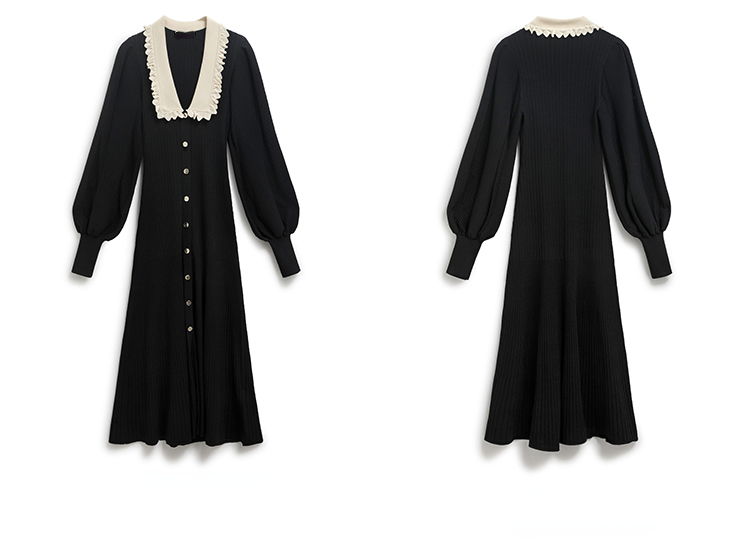 Early Autumn Color Bump Lapel Slim Sweater Women's Single Breasted Long Sleeve Small Black Long Skirt