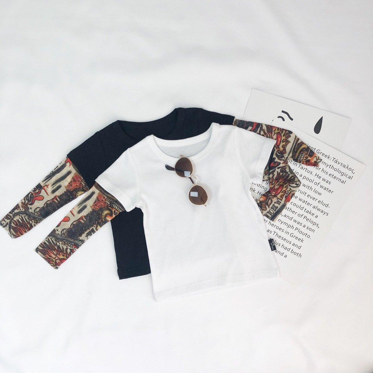 Boy's Floral Arm Tattoo Long-sleeved T-shirt Top