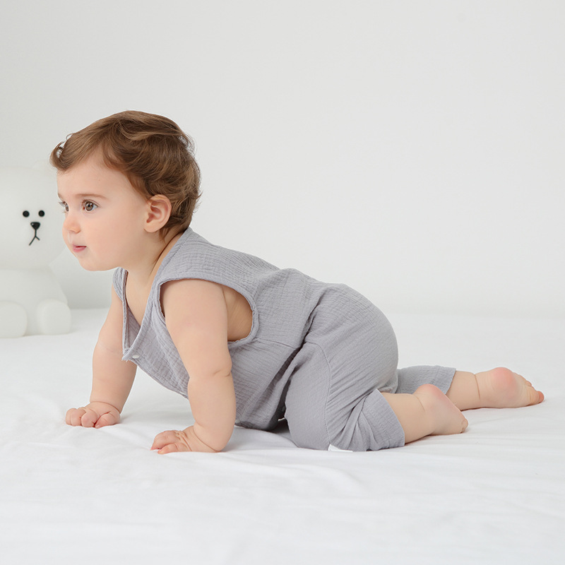 Boys And Girls Cotton Gauze Waistcoat Jumpsuit