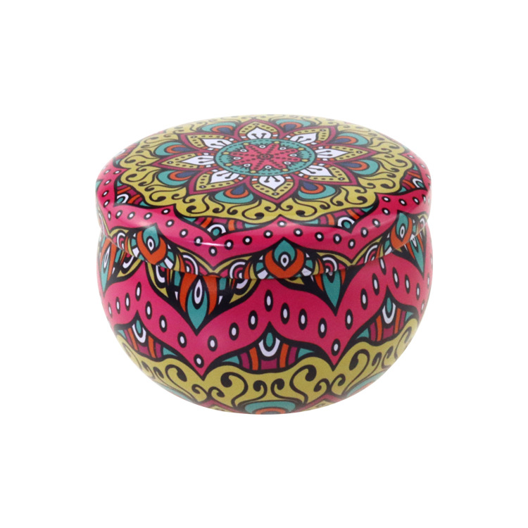 Popular Ethnic Style Aromatherapy Jar Candle Tinplate Wedding Candy Gift Box Round Tea Universal Packaging Box