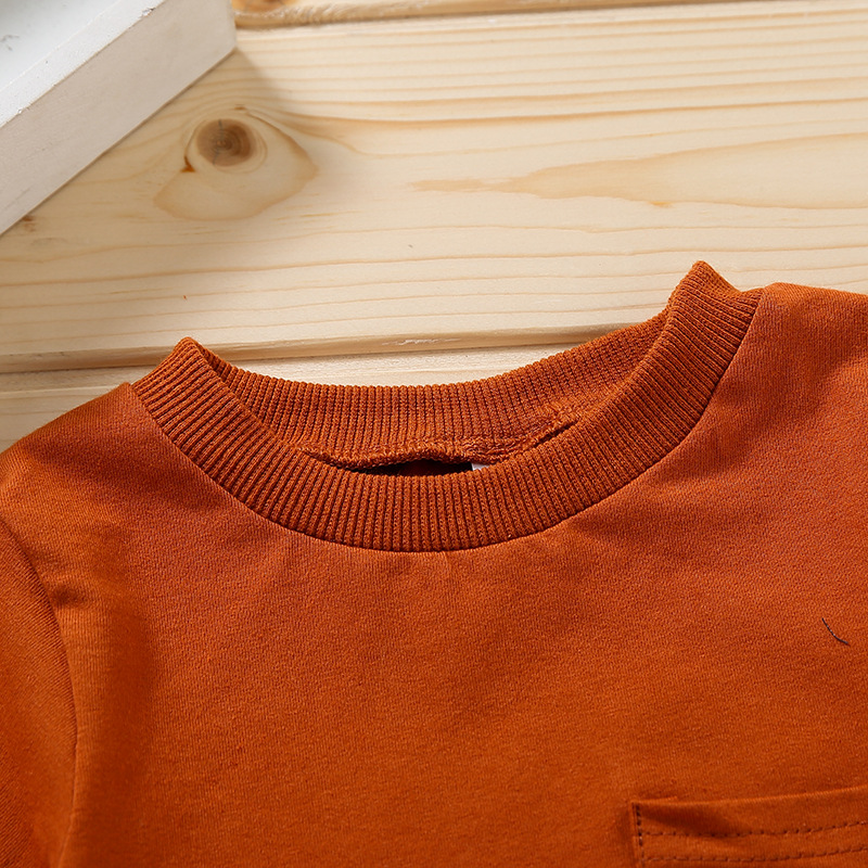 Baby Boy Brown Non-hooded Solid Color Pullover Blouse And Pants