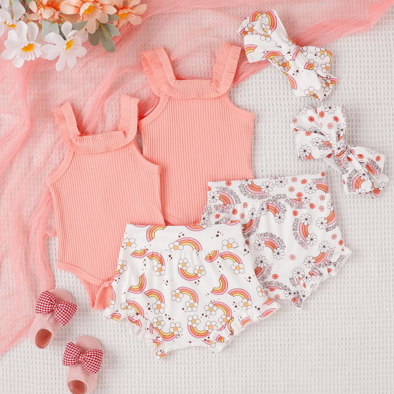 Infant Toddler Romper Rainbow Printing Shorts Two-piece Suit
