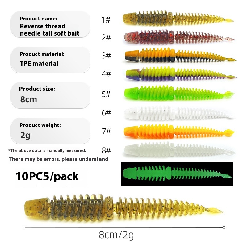 New Static Floating Water Reverse Thread Needle Tail Soft Bait Full Body Spoiler Soft Worm Bait