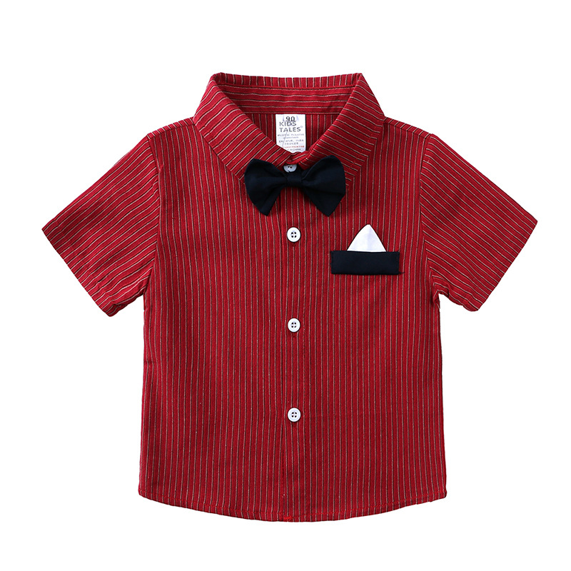 Gentleman Bow Tie Red Striped Shirt Overalls Birthday Gift Children Outwear