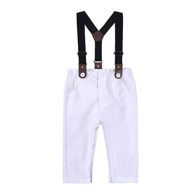Children Striped Cotton Long Sleeve Shirt Bow Bib Gentleman Suit