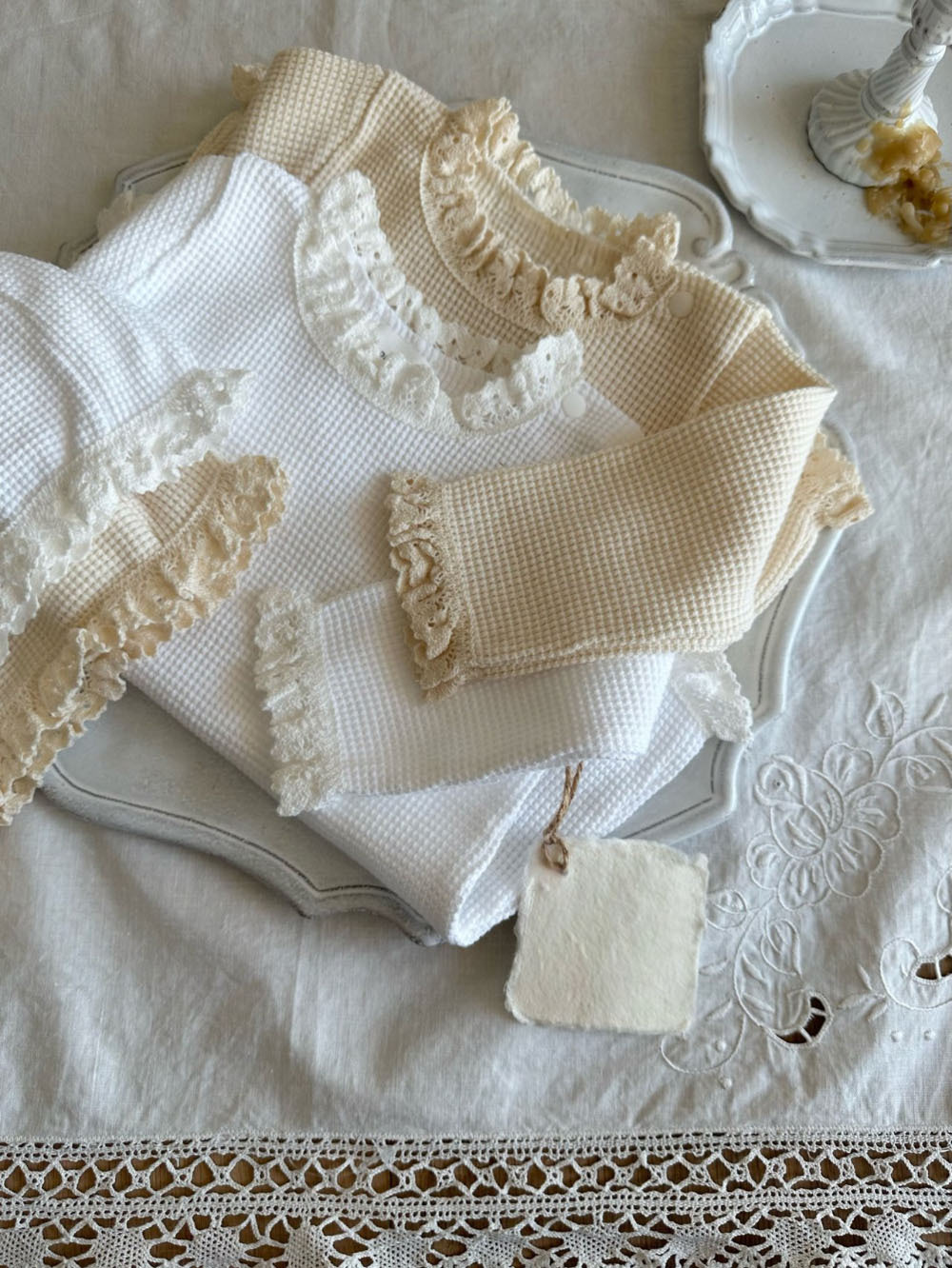 Ins Baby Jumpsuit Waffle Lace Romper Suit