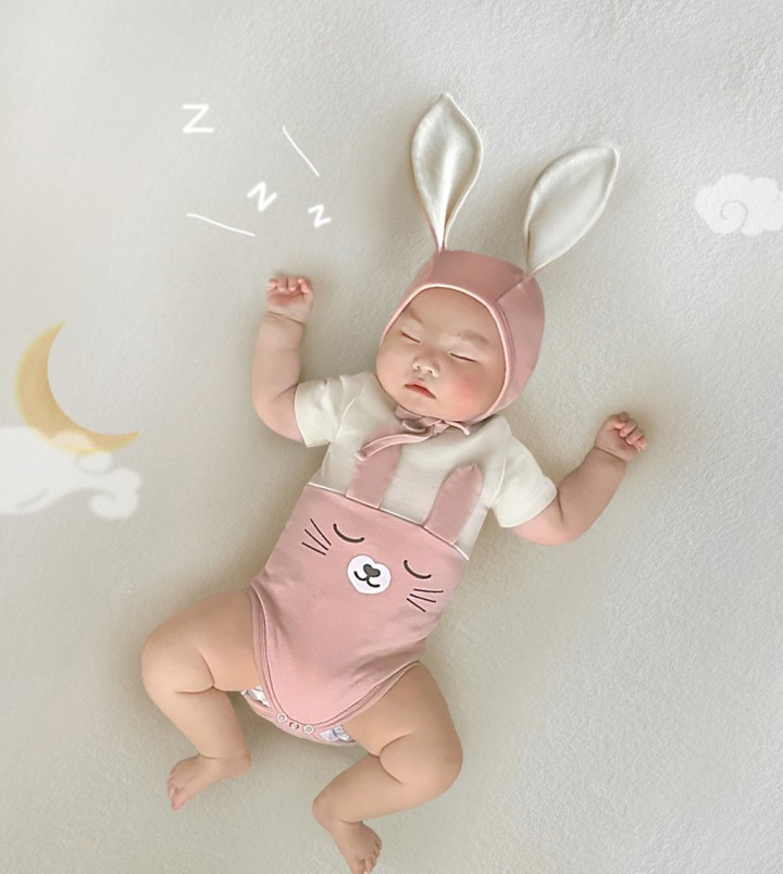 Ins Cute Bunny Color Matching Modeling Romper Baby