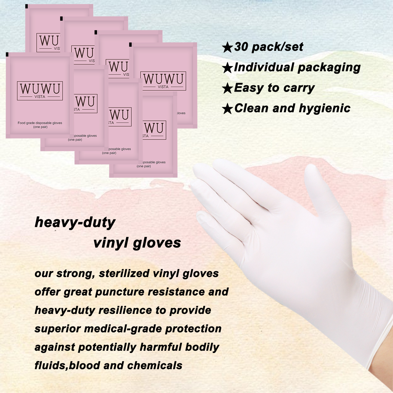 WUWUVISTA 30 Pairs Individually Packaged Disposable Nitrile Gloves New Food Grade TPE Latex Gloves Non-Slip Gloves Wax Accessories
