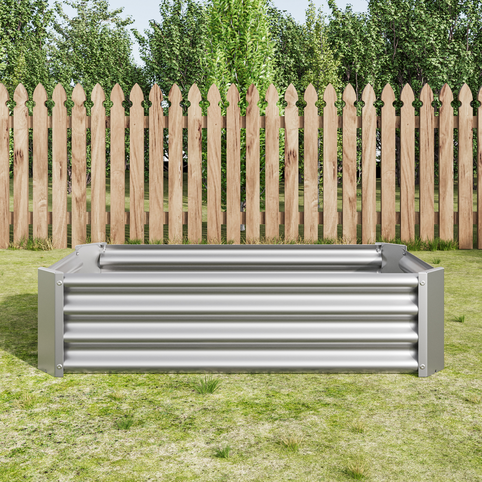 2PCS Silver 4×2×1ft Metal Raised Garden Bed, Rectangle Raised Planter for Flowers Plants, Vegetables Herb