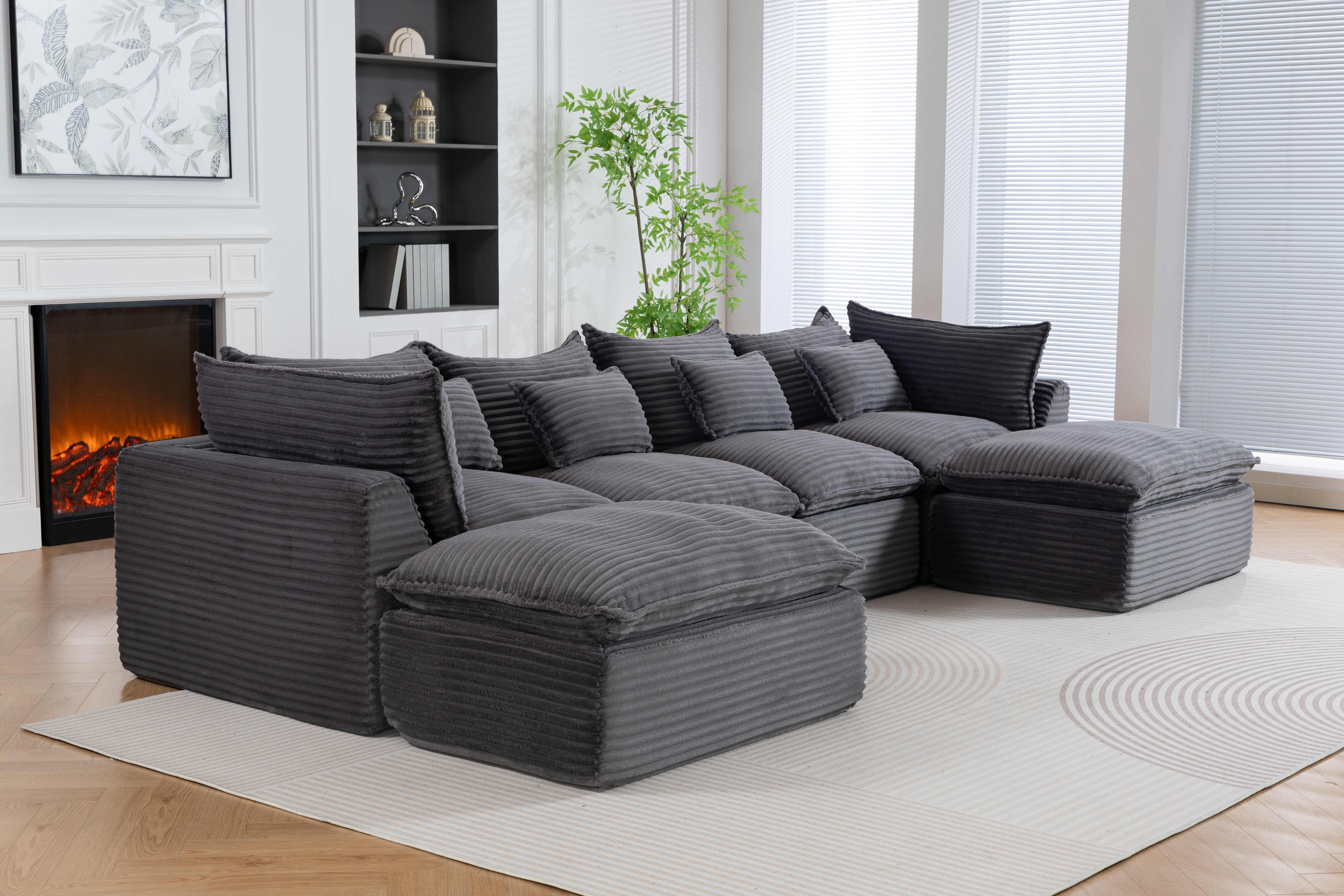 129.8" Width Cloud Couch Oversized Modular Sectional Sofa True Relax Comfy Couches Wide&Deep Seat Sofas for Living Room Furniture Sets, Corduroy Fabric,4Seat with 2Ottoman