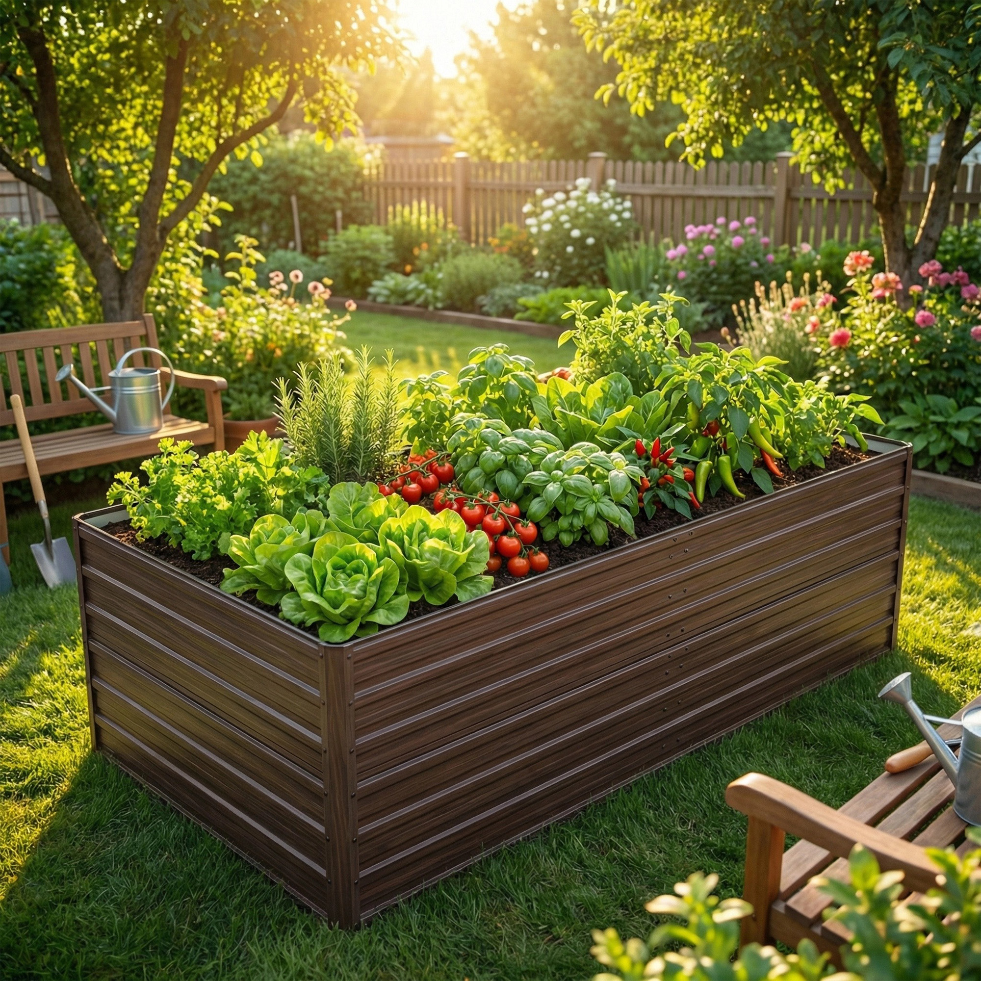 Woodgrain Aesthetic & Metal Strength: 8x4x2FT Galvanized Raised Garden Bed Kit - Large Outdoor Planter Box for Veggies, Fruits, Herbs