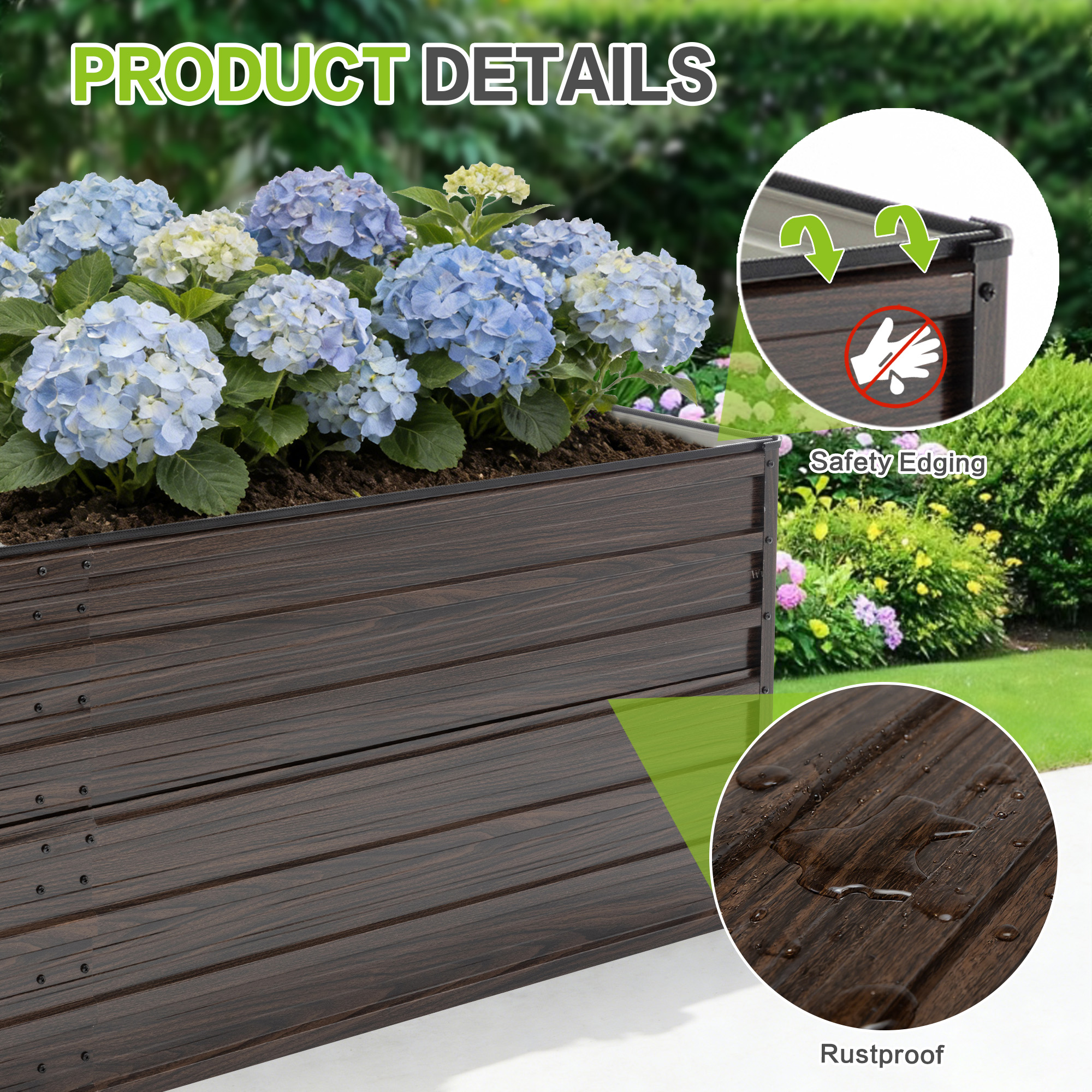 Woodgrain Aesthetic & Metal Strength: 8x4x2FT Galvanized Raised Garden Bed Kit - Large Outdoor Planter Box for Veggies, Fruits, Herbs