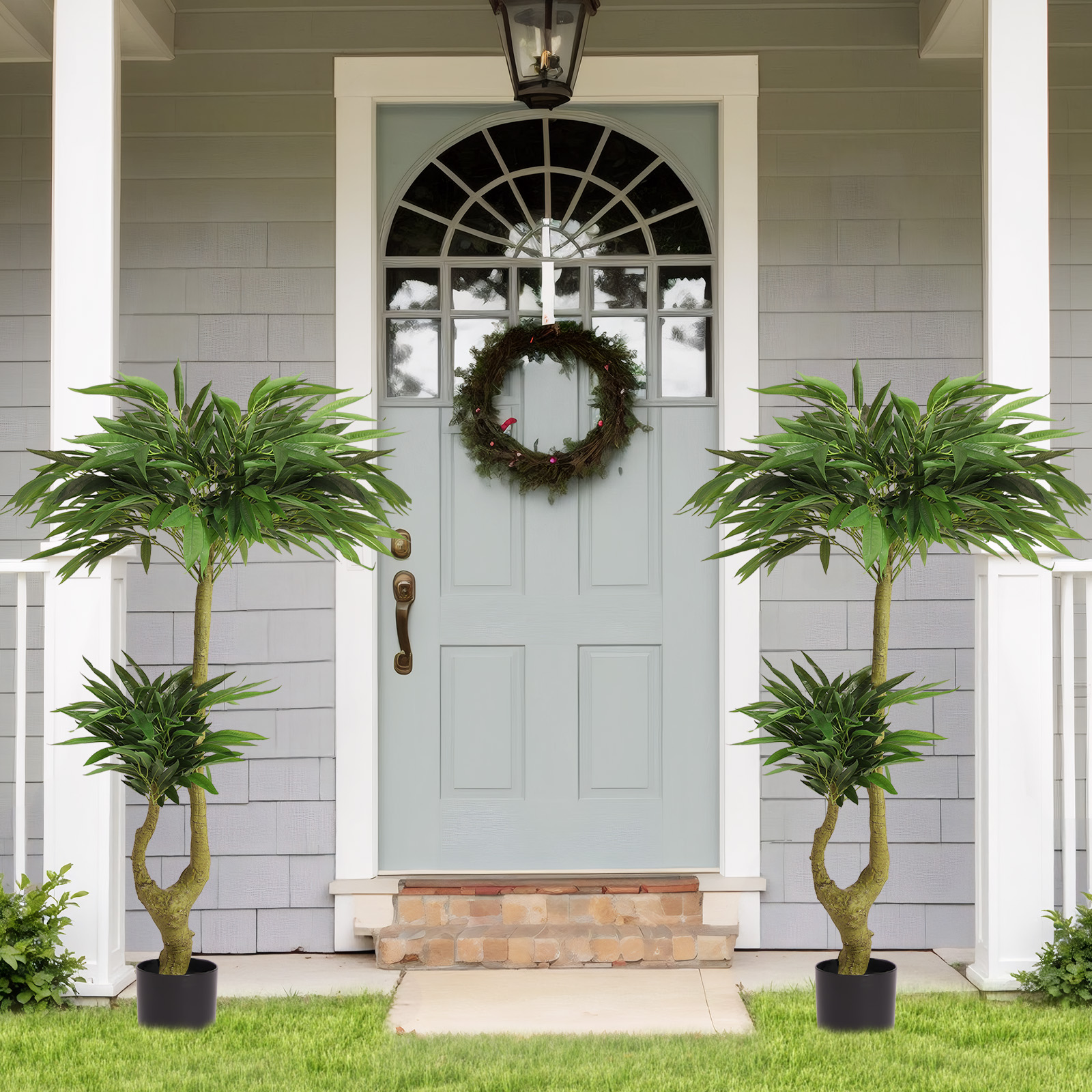 5FT Artificial Willow Tree Tall Fake Potted Plant Faux Green Silk Tree with Black Plastic Pot for Indoor Home Office Living Room Bedroom Decoration, 1pc/set
