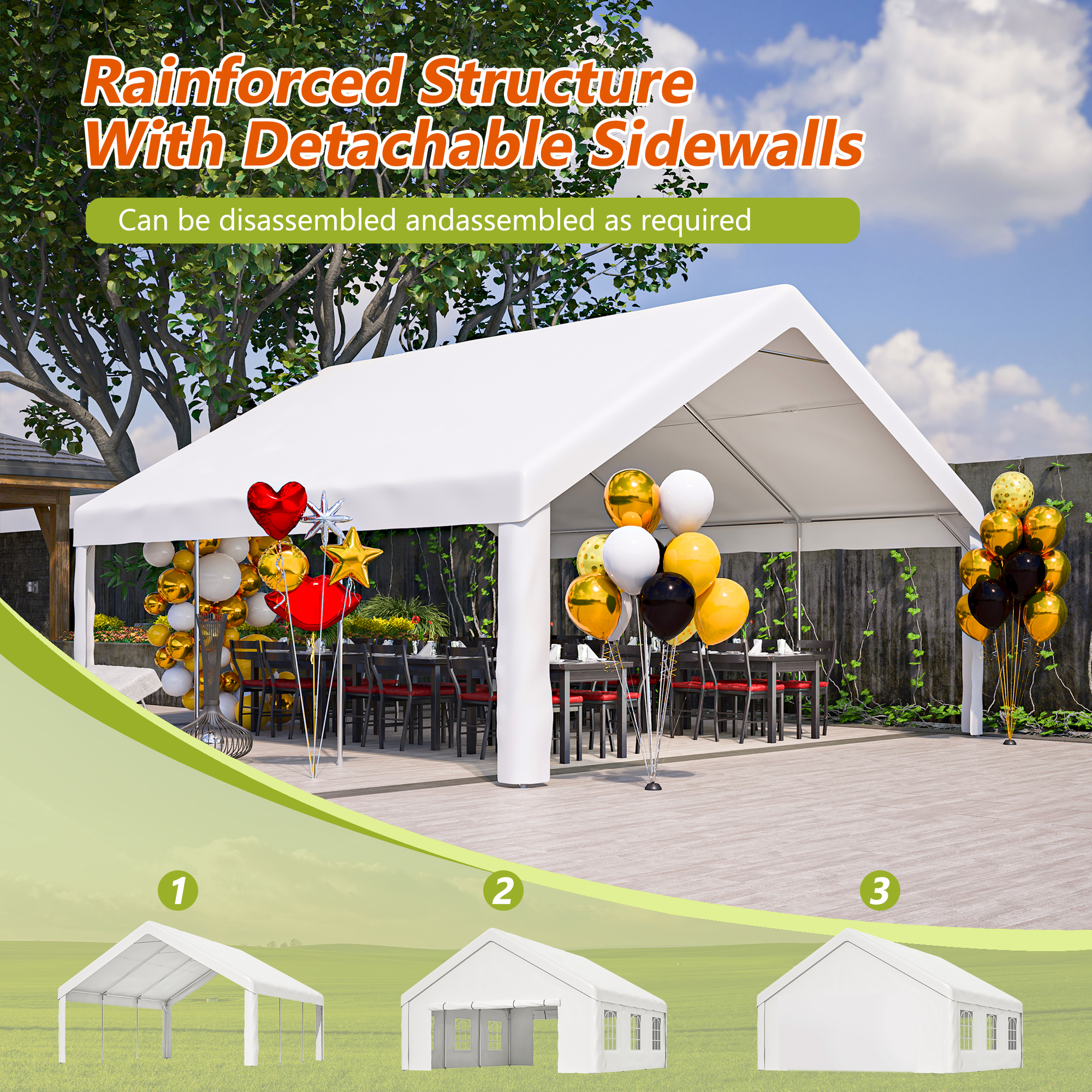 20x20 FT Party Tent with 2 Storage Bags & Removable Sidewalls, Outdoor Canopy Gazebo for Carport Camping Garden Wedding BBQ Commercial