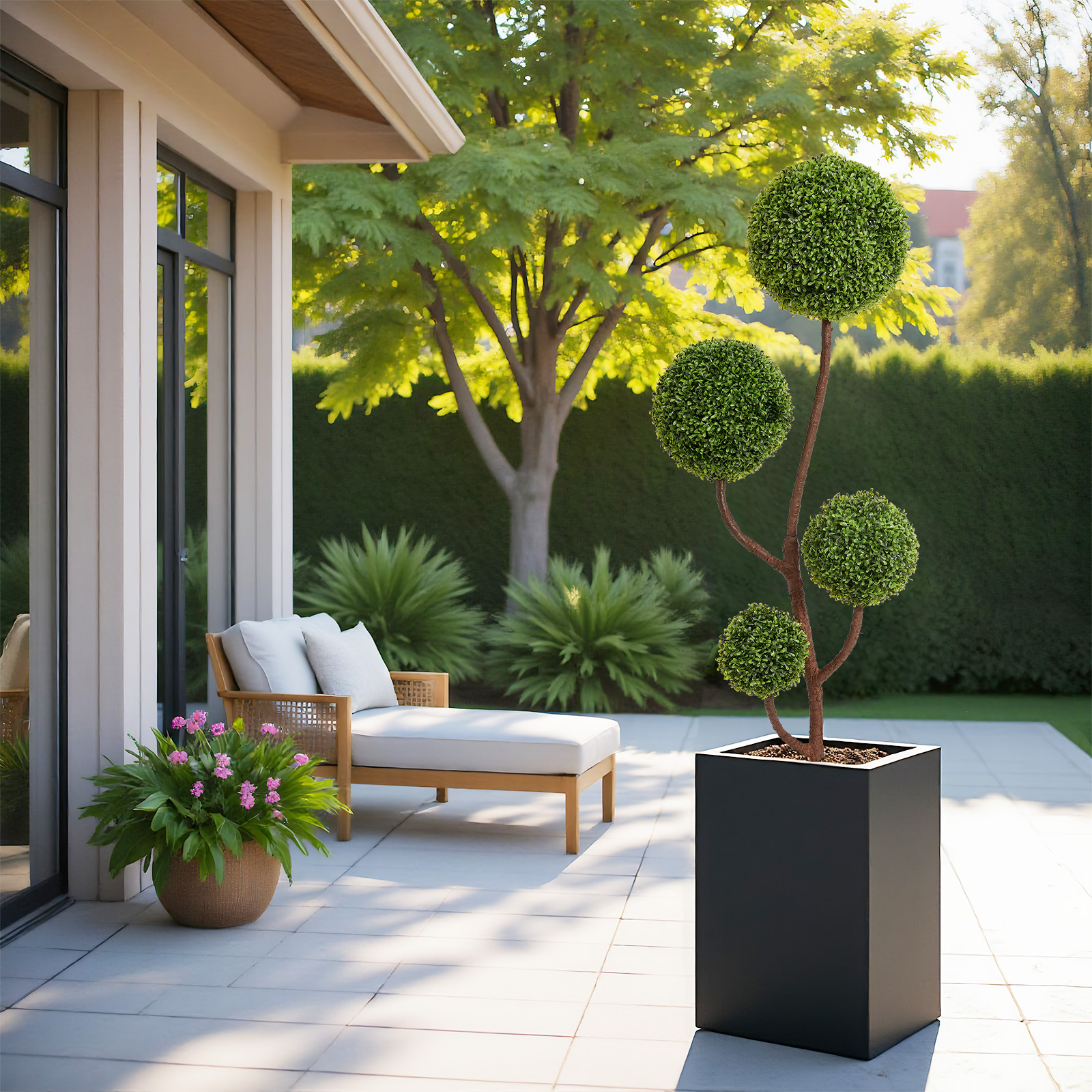 Artificial Boxwood Topiary Tree, 5FT Tall Triple Ball-Shaped Faux Plant  Indoor or Outdoor Home and Office Decoration, 1pc/set