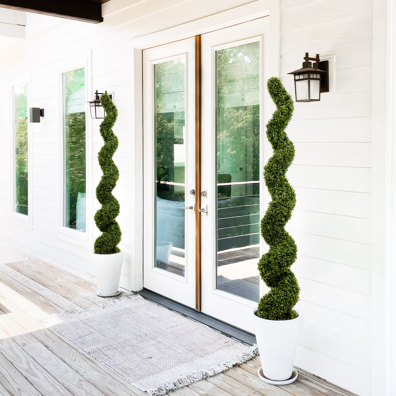 6FT Spiral Topiary Trees Artificial Outdoor Faux Boxwood Plants Large Twisted Green Potted Trees for Garden Front Porch Patio Planter Decoration, 2pcs/set