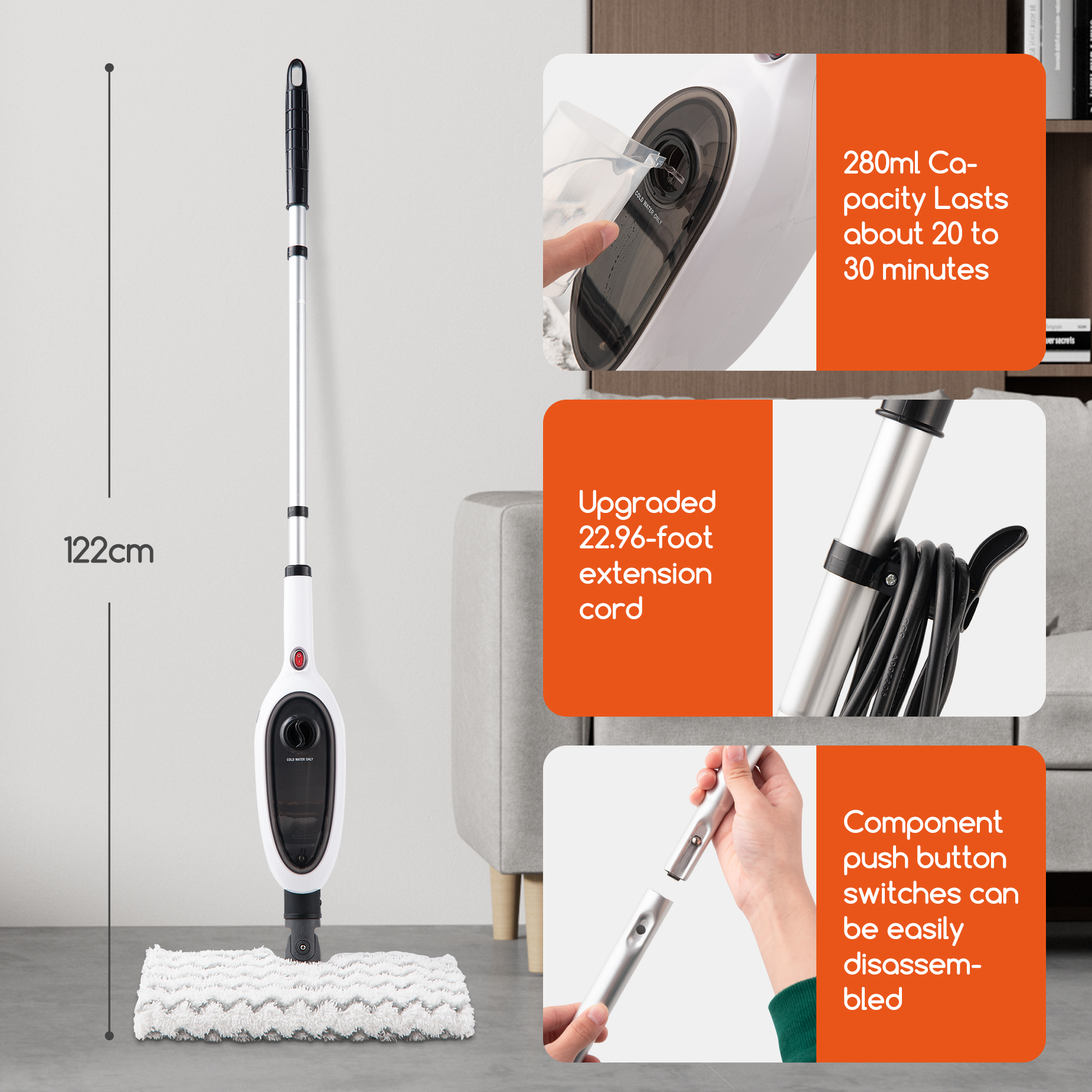 Steam Mops for Floor Cleaning, Unique Double-Sided Flip Design, 15 Seconds Fast Heating 10-in-1 Steam Cleaner for Kitchen, Living Room Wood Floor Tile Cleaning