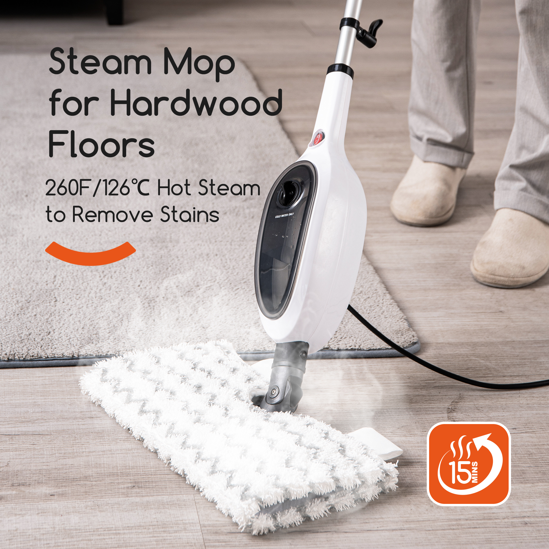 Steam Mops for Floor Cleaning, Unique Double-Sided Flip Design, 15 Seconds Fast Heating 10-in-1 Steam Cleaner for Kitchen, Living Room Wood Floor Tile Cleaning