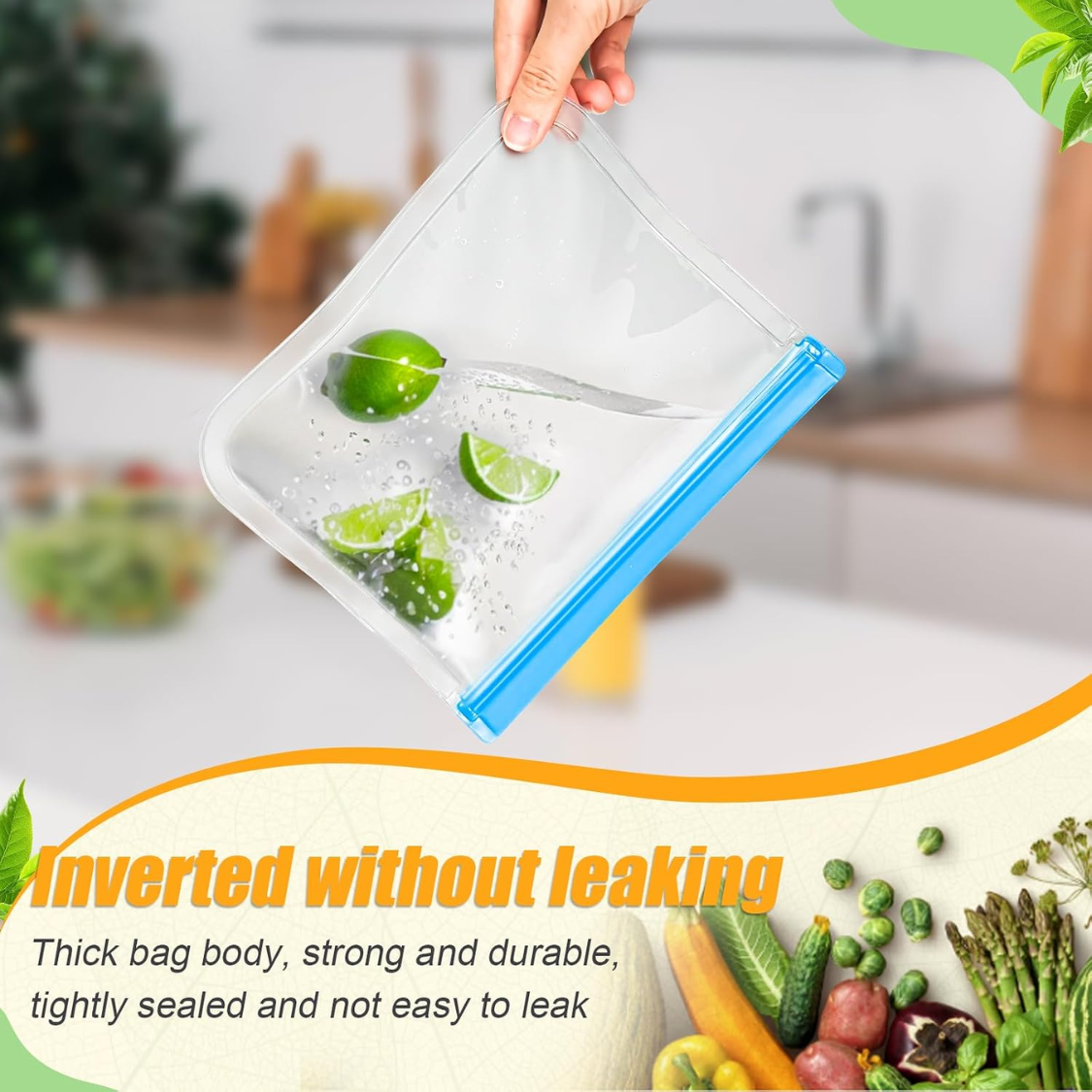 Reusable Silicone Food Storage Bags, Leakproof Dishwasher Safe, Freezer & Lunch Bags