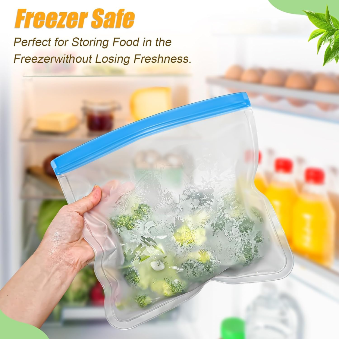Reusable Silicone Food Storage Bags, Leakproof Dishwasher Safe, Freezer & Lunch Bags