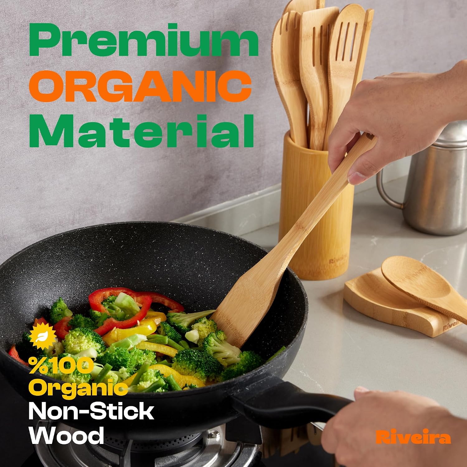 Bamboo Cooking Spoons 6-Piece Set, Wooden Kitchen Utensils With Spoons & Spatulas, Durable Cooking Tools For Home & Kitchen