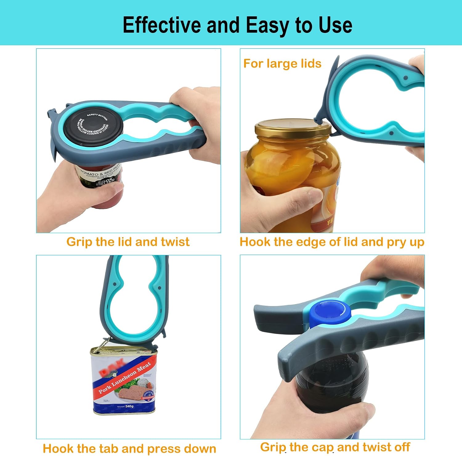 Jar Opener & Bottle Opener, Easy Grip Kitchen Tool For Seniors, Manual Lid Opener For Jars, Bottles, Cans & Household Use