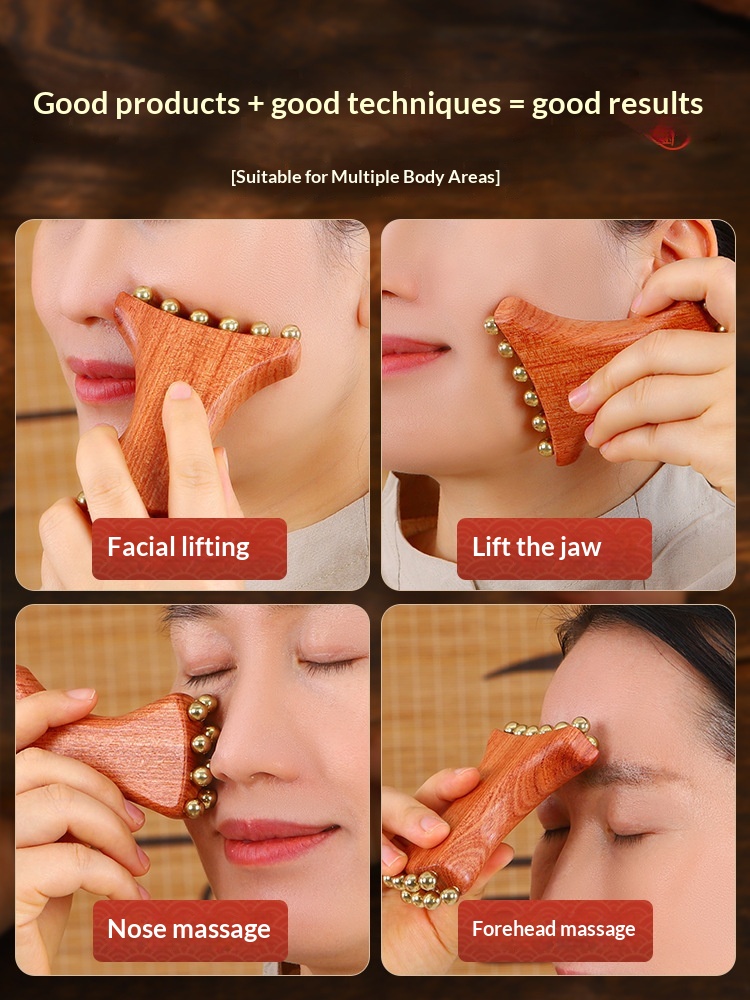 Brass Gold Bead Facial Fascia Lifting Tool For Nasolabial Folds, Apple Cheeks, Jawline, And Facial Beauty Massage