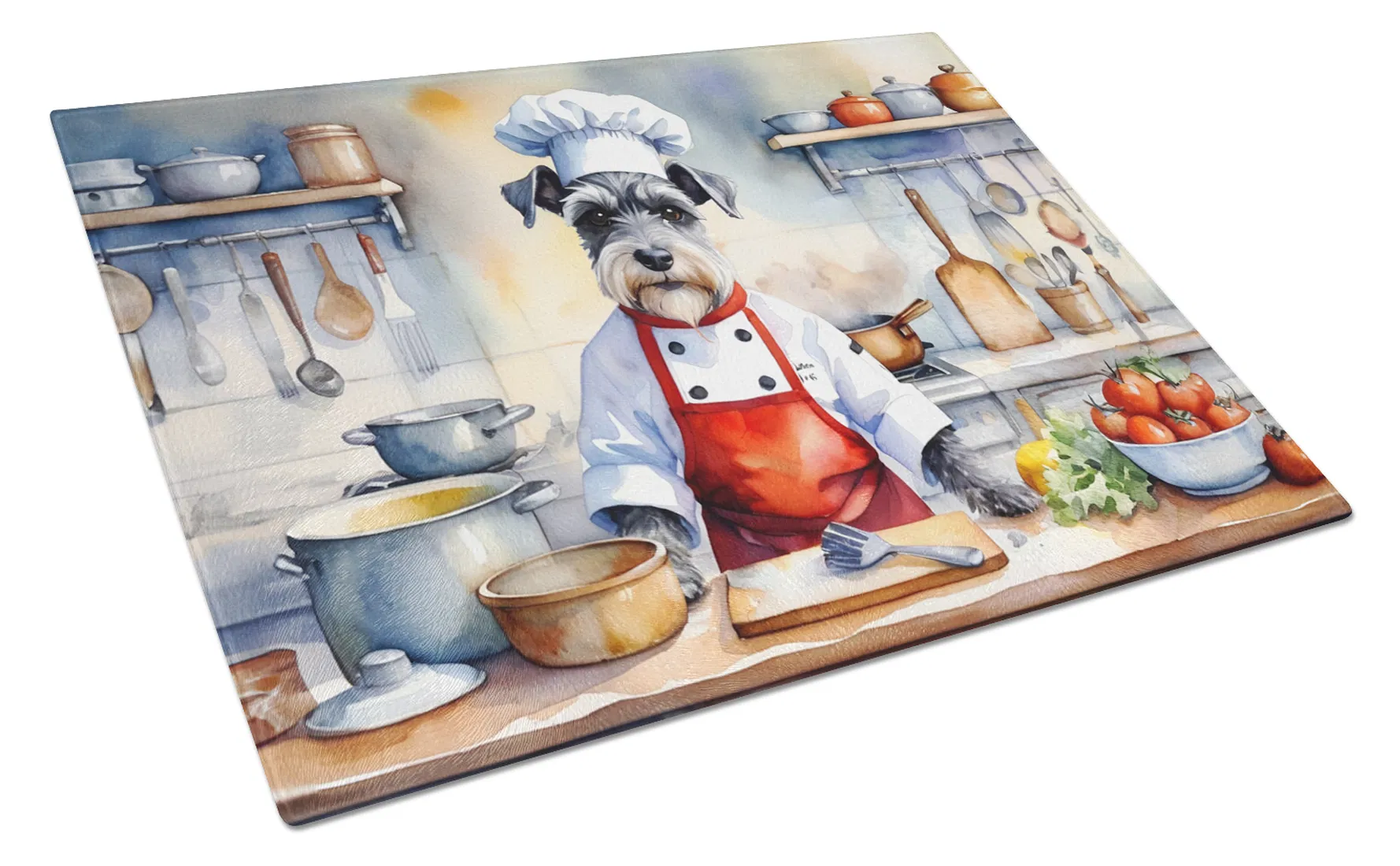 NEW Schnauzer The Chef Glass Cutting Board Decorative Tempered Glass Kitchen Cutting and Serving Board Large Size Chopping Board