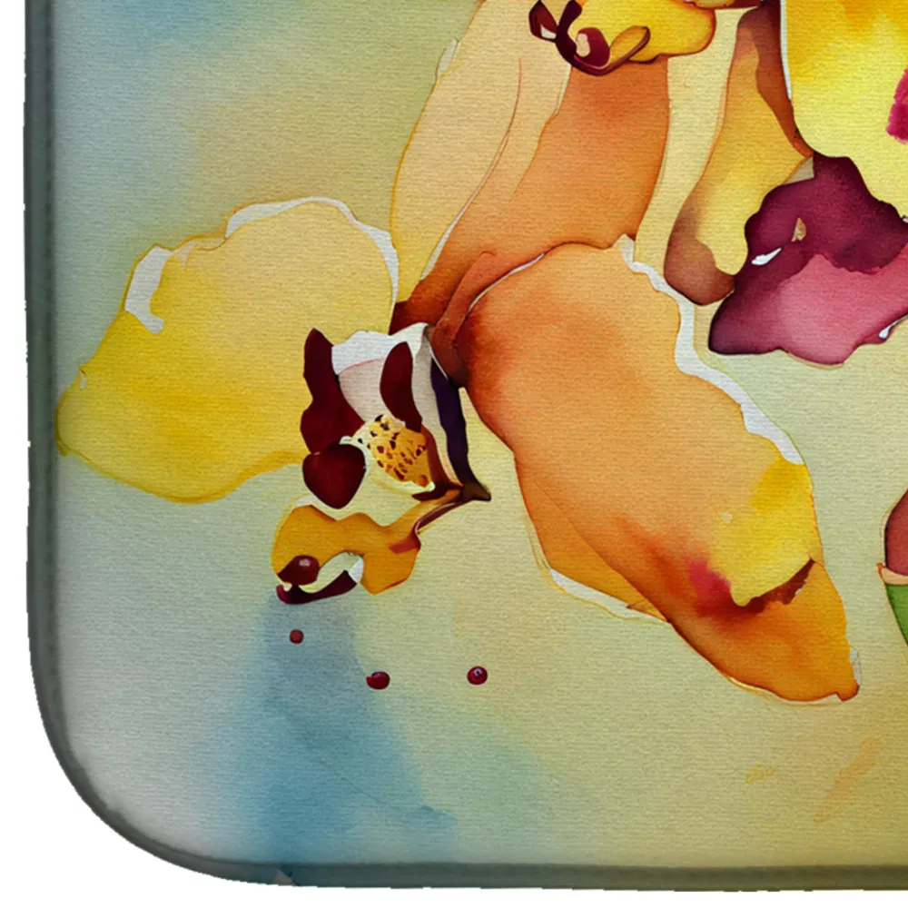 Orchids in Watercolor Dish Drying Mat Absorbent Dish Drying Mat Pad for Kitchen Counter Dish Drainer Mat for Countertop, 14 x 21", Multicolor