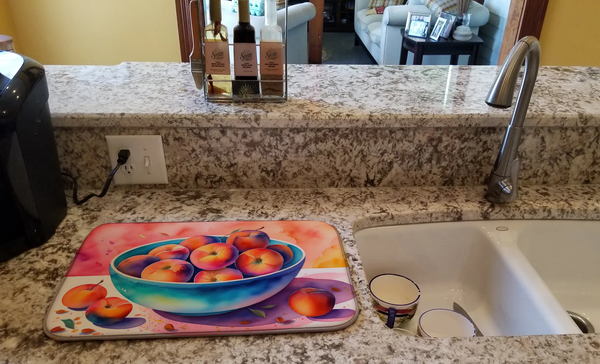Colorful Peaches Dish Drying Mat Absorbent Dish Drying Mat Pad for Kitchen Counter Dish Drainer Mat for Countertop, 14 x 21", Multicolor