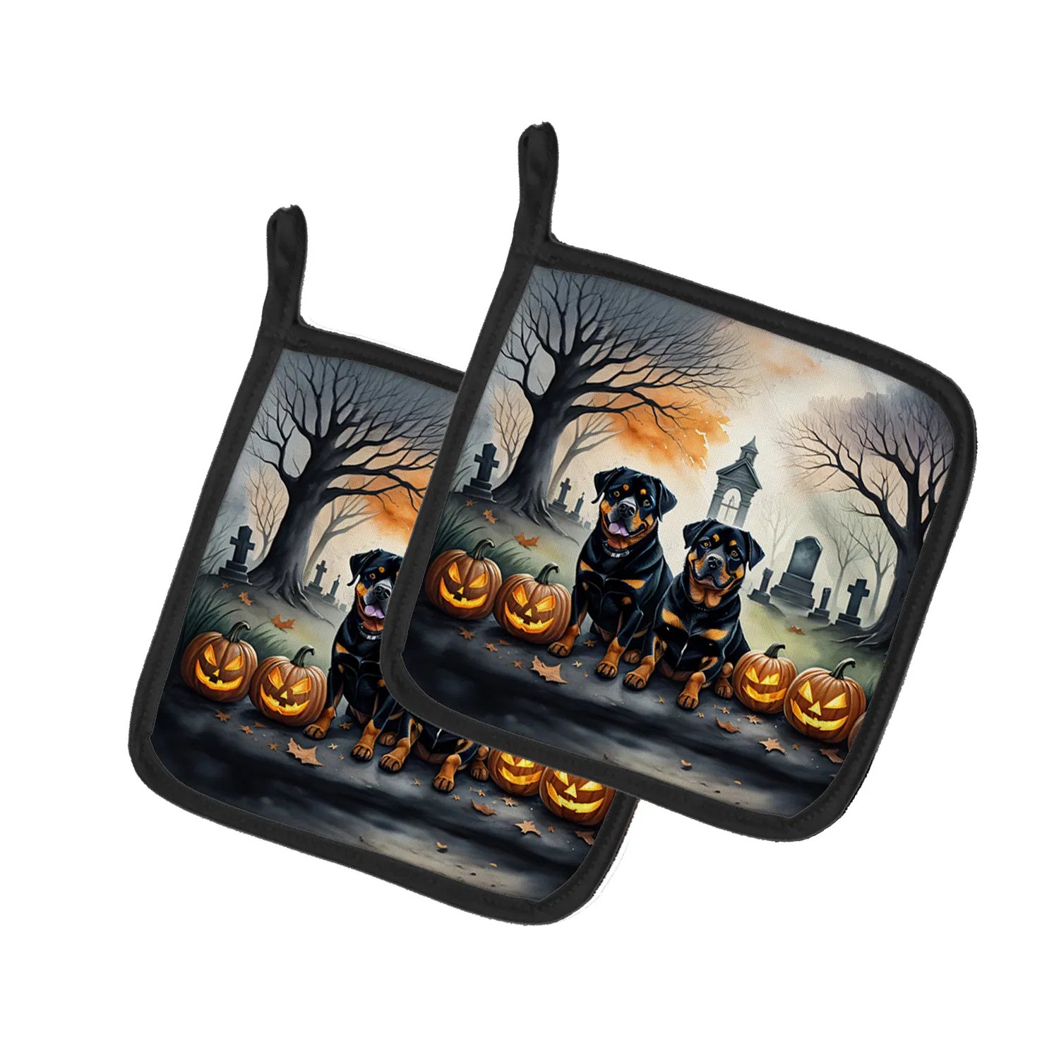 Rottweiler Spooky Halloween Pair of Pot Holders Kitchen Heat Resistant Pot Holders Sets Oven Hot Pads for Cooking Baking BBQ, 7 1/2 x 7 1/2