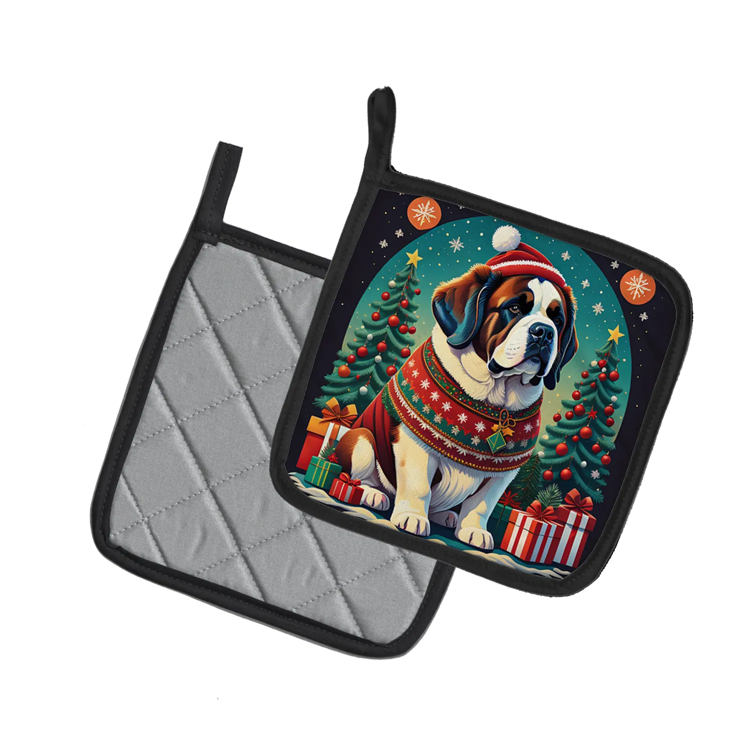 Saint Bernard Christmas Pair of Pot Holders Kitchen Heat Resistant Pot Holders Sets Oven Hot Pads for Cooking Baking BBQ, 7 1/2 x 7 1/2