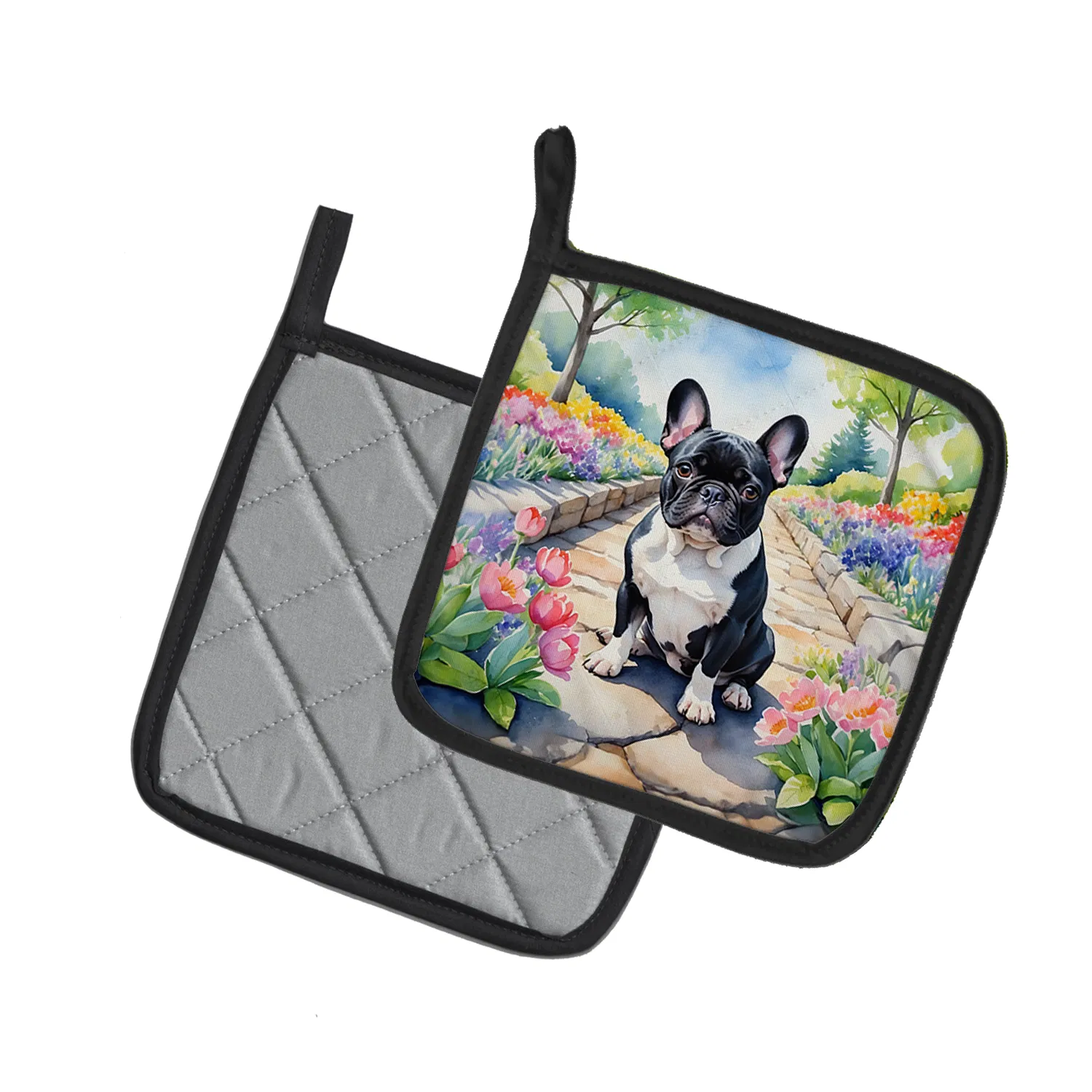 French Bulldog Spring Path Pair of Pot Holders Kitchen Heat Resistant Pot Holders Sets Oven Hot Pads for Cooking Baking BBQ, 7 1/2 x 7 1/2
