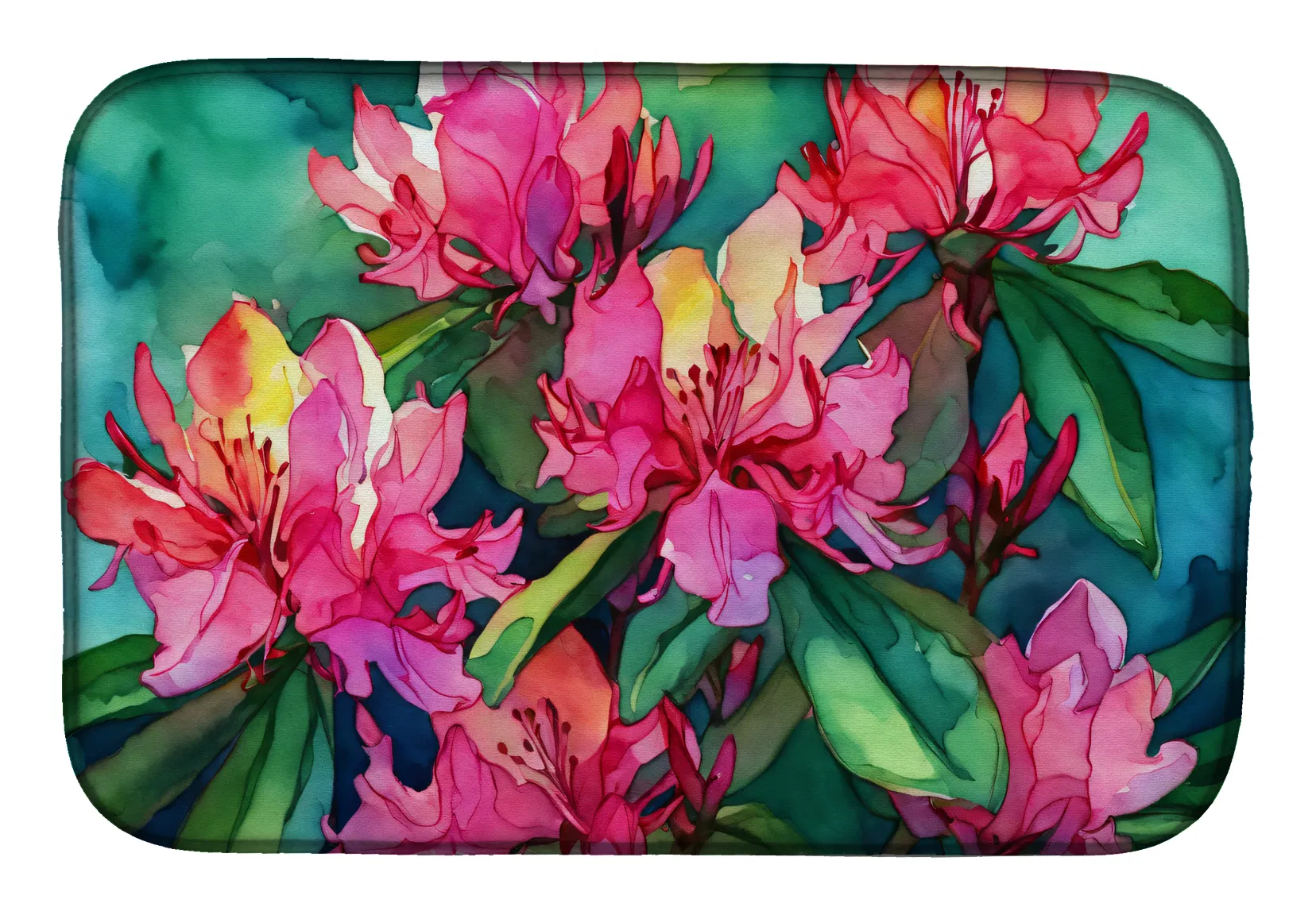 West Virginia Rhododendrons in Watercolor Dish Drying Mat Absorbent Dish Drying Mat Pad for Kitchen Counter Dish Drainer Mat for Countertop, 14 x 21", Multicolor