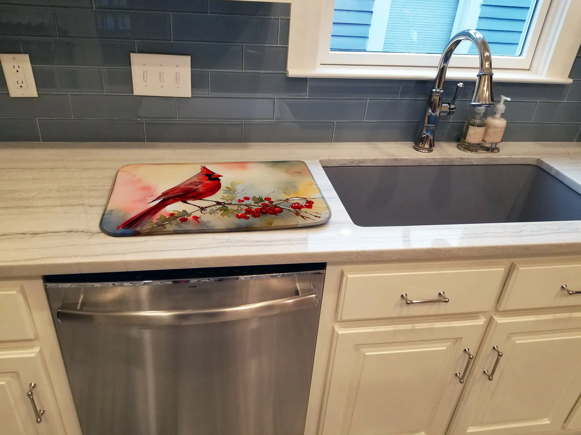 Cardinal Dish Drying Mat Absorbent Dish Drying Mat Pad for Kitchen Counter Dish Drainer Mat for Countertop, 14 x 21", Multicolor