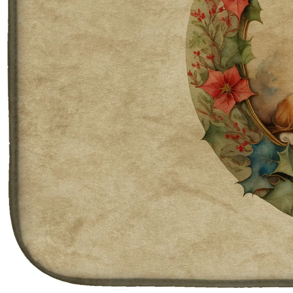 English Toy Spaniel Christmas Flowers Dish Drying Mat Absorbent Dish Drying Mat Pad for Kitchen Counter Dish Drainer Mat for Countertop, 14 x 21", Multicolor