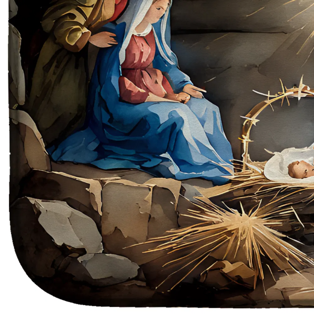 Christmas Nativity Scene Dish Drying Mat Absorbent Dish Drying Mat Pad for Kitchen Counter Dish Drainer Mat for Countertop, 14 x 21", Multicolor