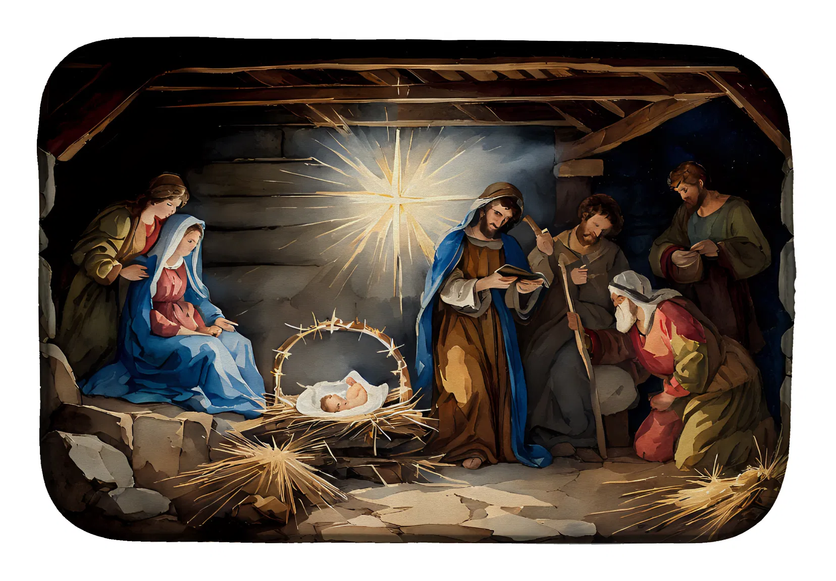 Christmas Nativity Scene Dish Drying Mat Absorbent Dish Drying Mat Pad for Kitchen Counter Dish Drainer Mat for Countertop, 14 x 21", Multicolor