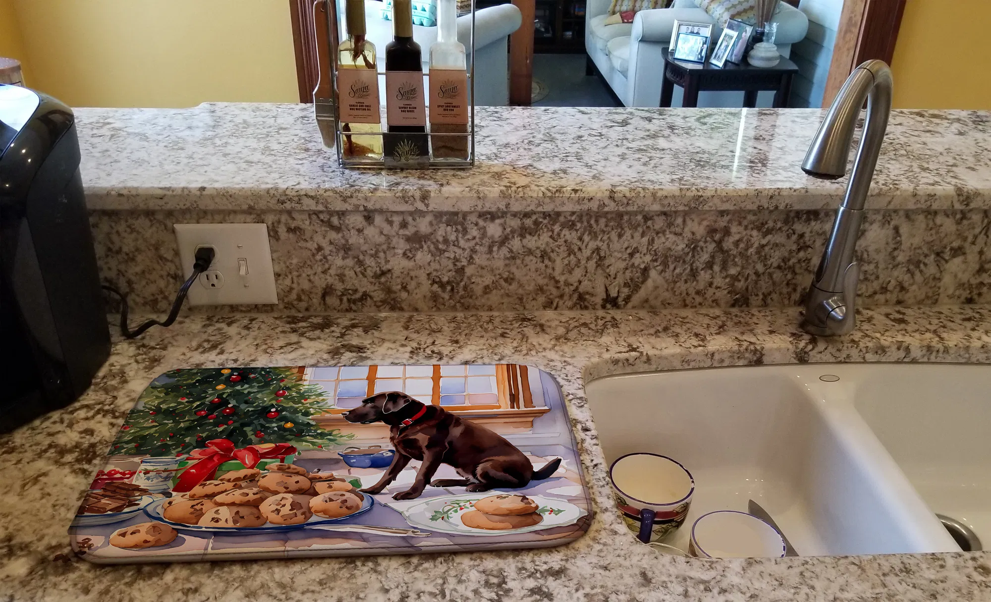 Labrador Retriever Christmas Cookies Dish Drying Mat Absorbent Dish Drying Mat Pad for Kitchen Counter Dish Drainer Mat for Countertop, 14 x 21", Multicolor