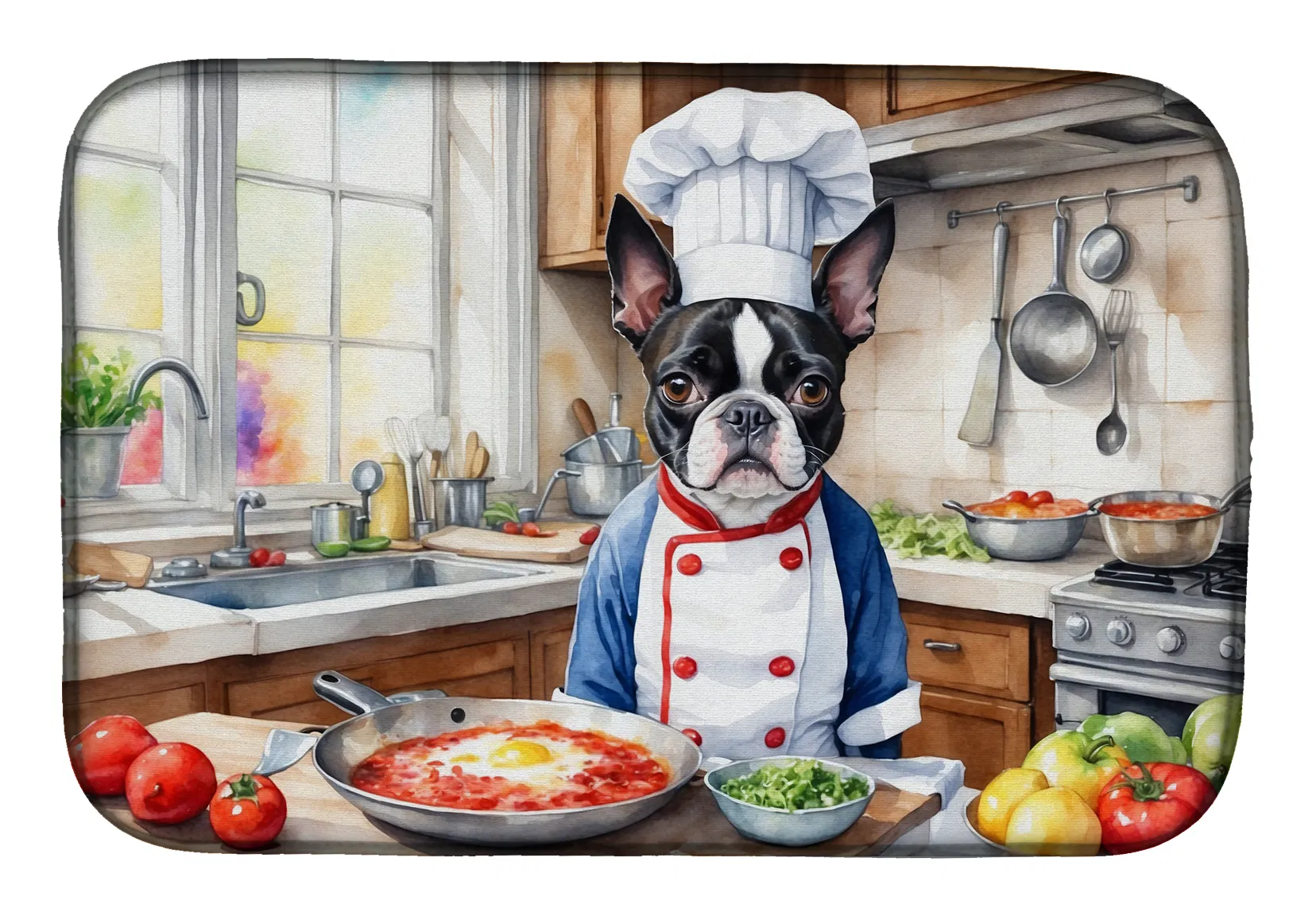 Boston Terrier The Chef Dish Drying Mat Absorbent Dish Drying Mat Pad for Kitchen Counter Dish Drainer Mat for Countertop, 14 x 21", Multicolor