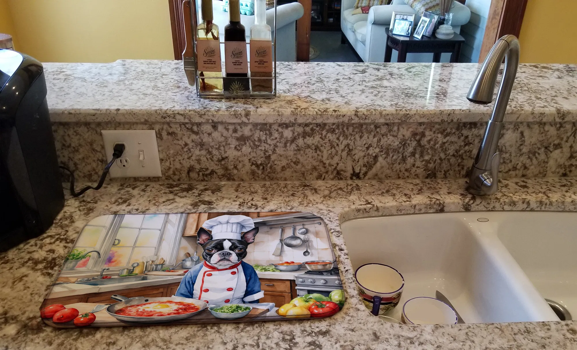Boston Terrier The Chef Dish Drying Mat Absorbent Dish Drying Mat Pad for Kitchen Counter Dish Drainer Mat for Countertop, 14 x 21", Multicolor