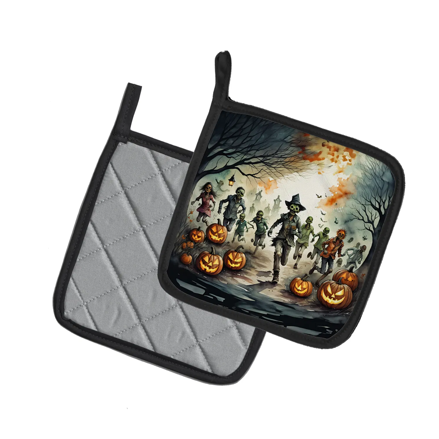 Zombies Spooky Halloween Pair of Pot Holders Kitchen Heat Resistant Pot Holders Sets Oven Hot Pads for Cooking Baking BBQ, 7 1/2 x 7 1/2
