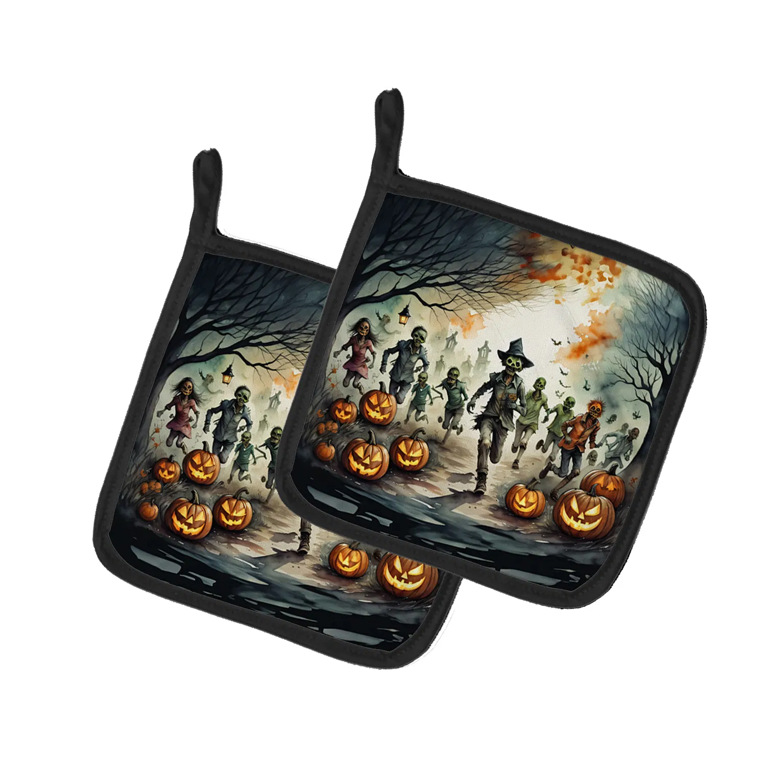 Zombies Spooky Halloween Pair of Pot Holders Kitchen Heat Resistant Pot Holders Sets Oven Hot Pads for Cooking Baking BBQ, 7 1/2 x 7 1/2