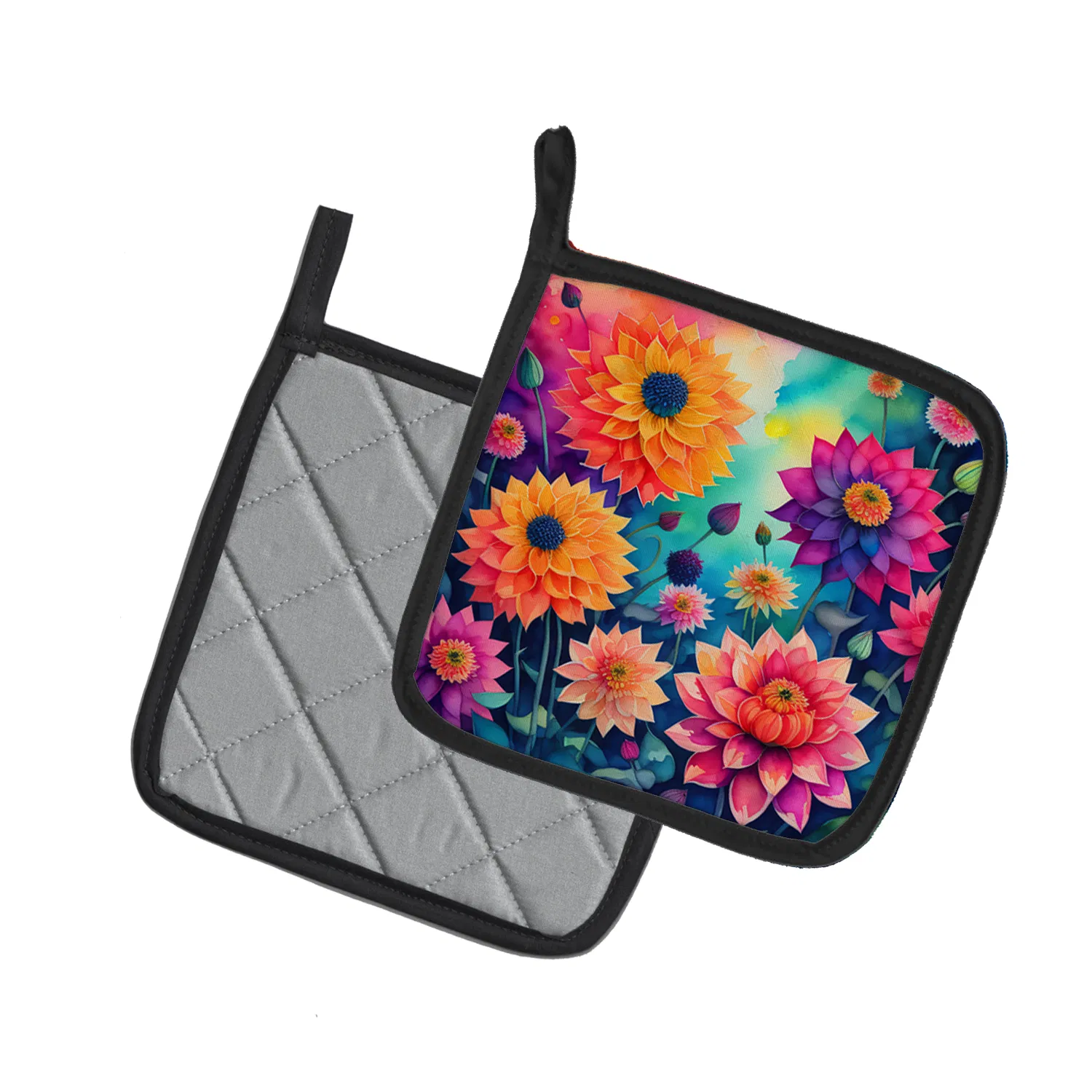Colorful Dahlias Pair of Pot Holders Kitchen Heat Resistant Pot Holders Sets Oven Hot Pads for Cooking Baking BBQ, 7 1/2 x 7 1/2
