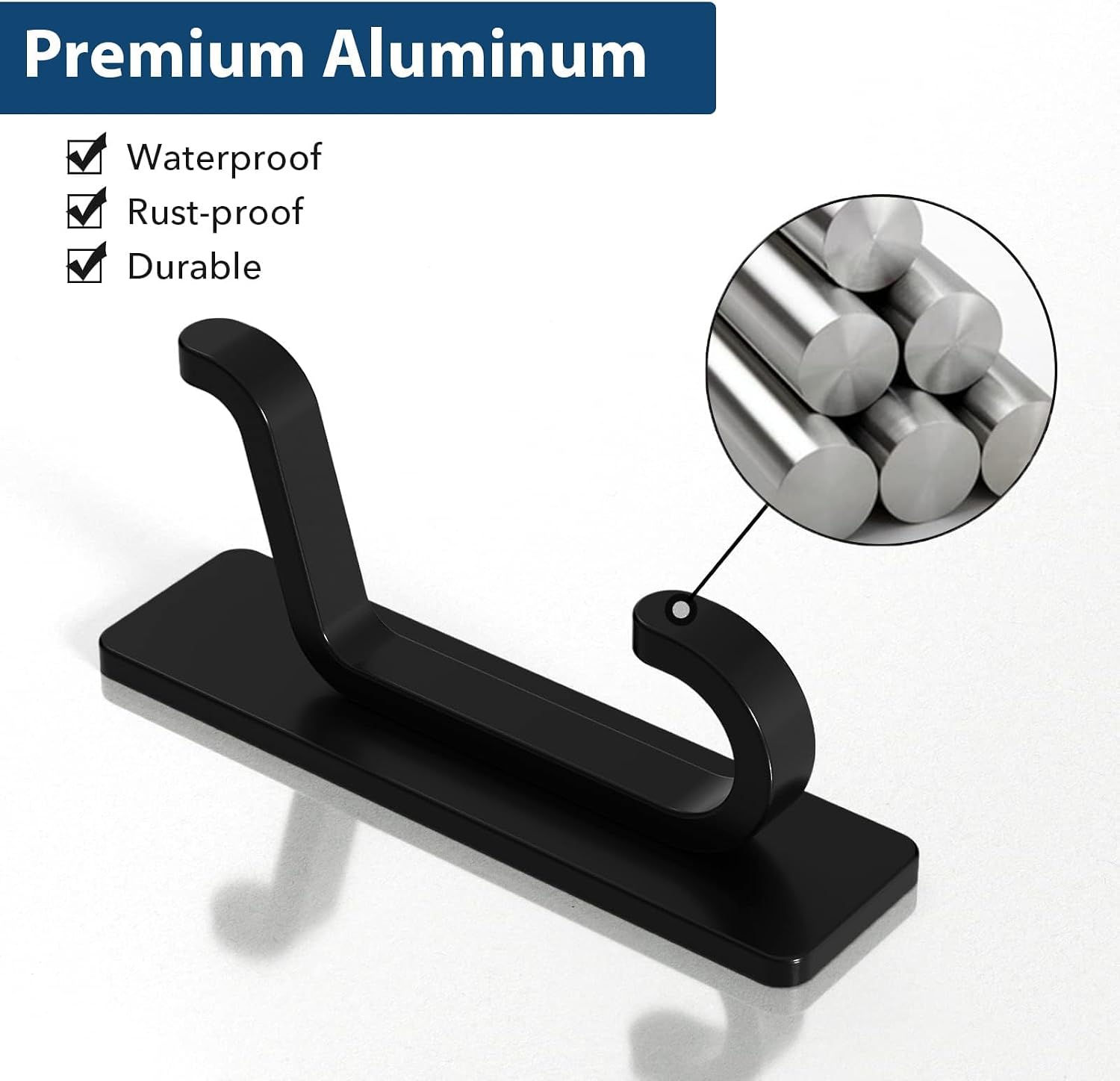 Strong Stick On Hooks 4 Units, 6KG Adhesive Wall Hooks For Coats, Towels, Hats, Bags And Bathroom Home Organization, Black
