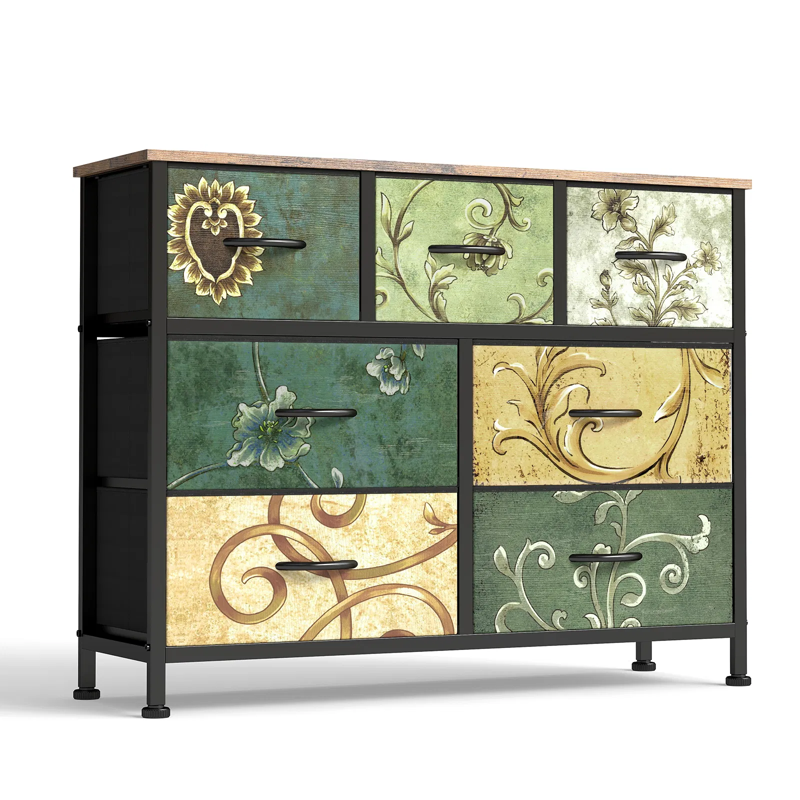 Dresser, Bedside table with a movable fabric box, sturdy steel-framed wooden top organizer furniture