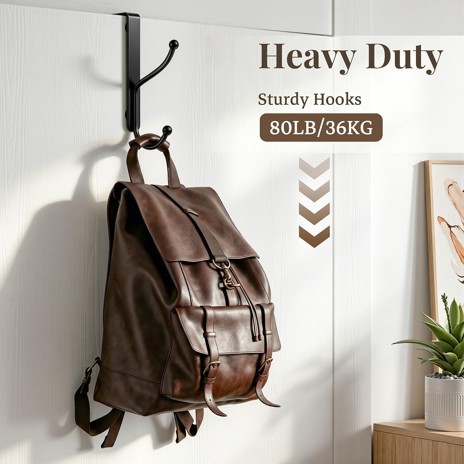 Over Door Hooks 4 Units, Heavy Duty Door Hangers For 1.4 Inch Thick Doors, Coats, Hats, Towels And Bags, Black