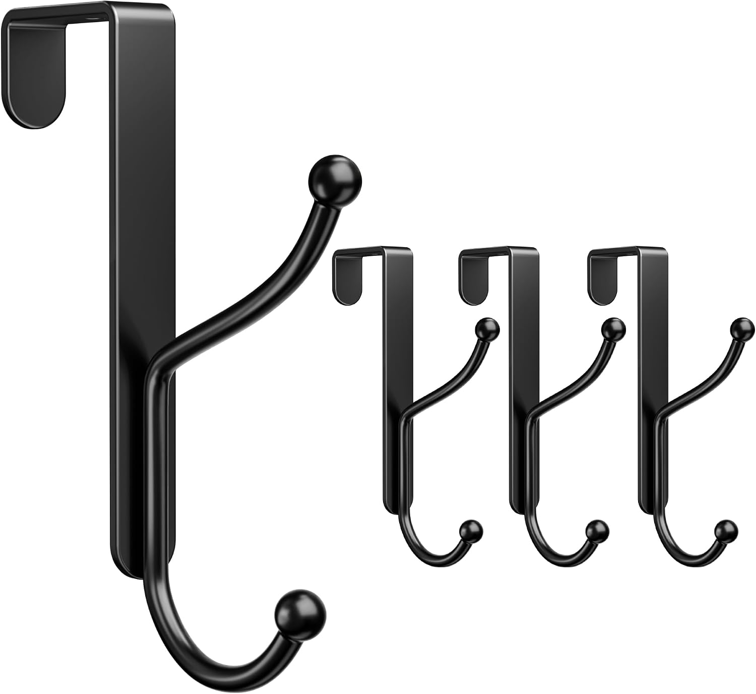 Over Door Hooks 4 Units, Heavy Duty Door Hangers For 1.4 Inch Thick Doors, Coats, Hats, Towels And Bags, Black